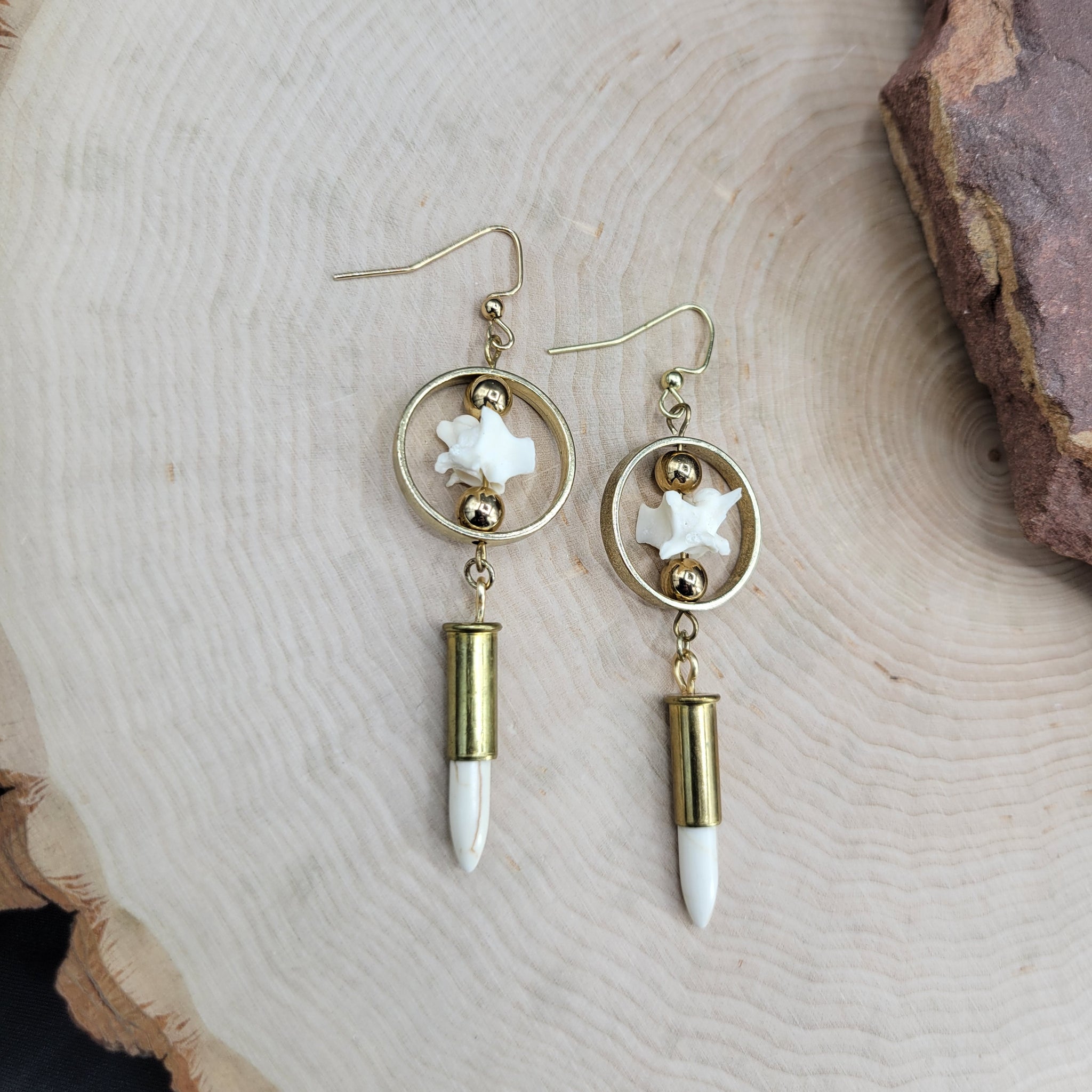 Rattlesnake Vertebrae & Howlite Spike Statement Earrings