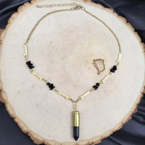 Onyx, Raccoon Bone, & Obsidian Statement Necklace