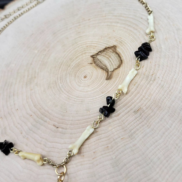 Onyx, Raccoon Bone, & Obsidian Statement Necklace