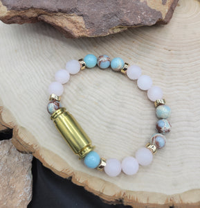 Rose Quartz and Aqua Sea Sediment Jasper Stretch Bullet Bracelet