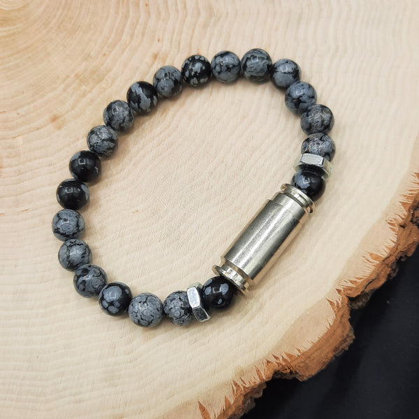 Semiprecious Stone Bullet Stretch Bracelet - available in Amethyst, Snowflake Obsidian, Tiger's Eye, and Rose quartz