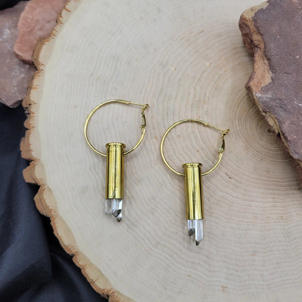 Tri-Crystal Bullet Hoop Earrings