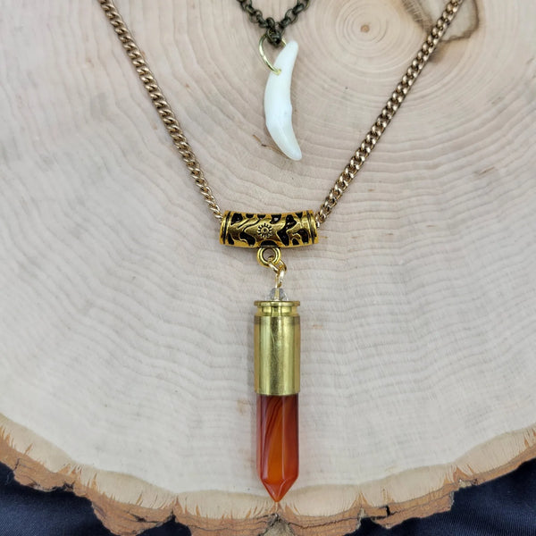 Triple Layer Crystal Bullet and Bone Necklace