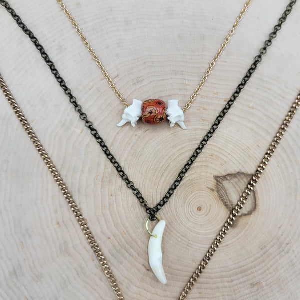 Triple Layer Crystal Bullet and Bone Necklace