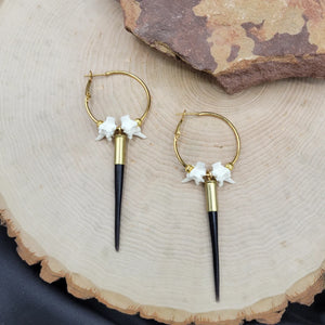 Porcupine Quill & Rattlesnake Vertebrae 18K Gold-Plated Hoops